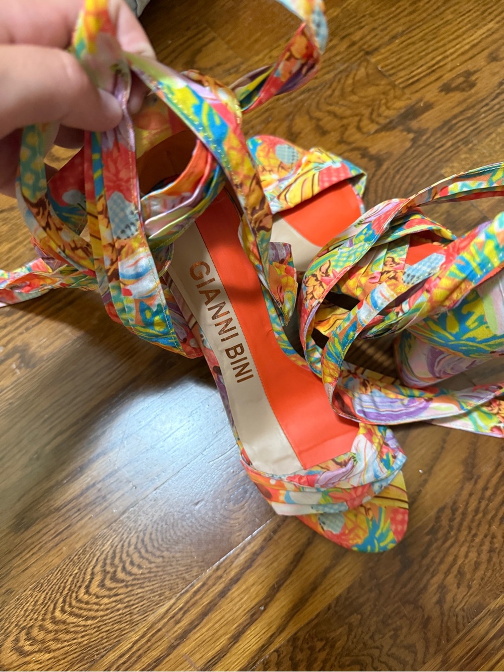 Gianni Bini Kids Bright Multicolor Floral Lace-Up Sandals - Orange Accent